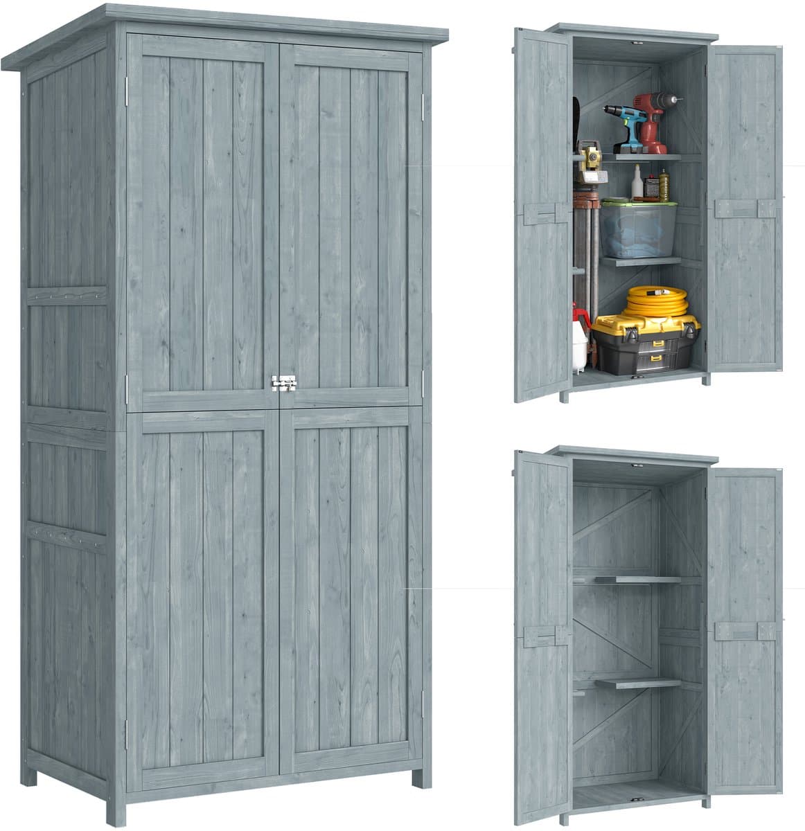 Outsunny Buitenopbergkast-Sparrenhout, Asfalt-85L x 54B x 170H cm-Grijs