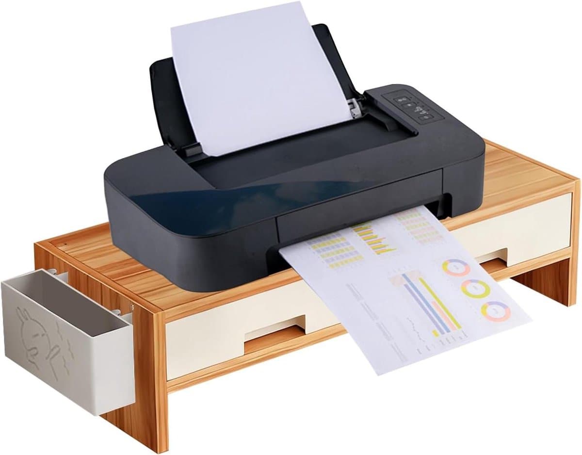 Monitor Verhoger - Bureau Organizer - Ergonomisch Werken - Dubbele Lade - 50x19.5x13.5cm - Houtkleur