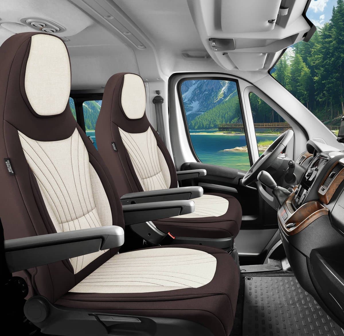 Premium Camper stoelhoezen voor Carado T 132 C10 in Bruin/Beige (2 losse stoelen)