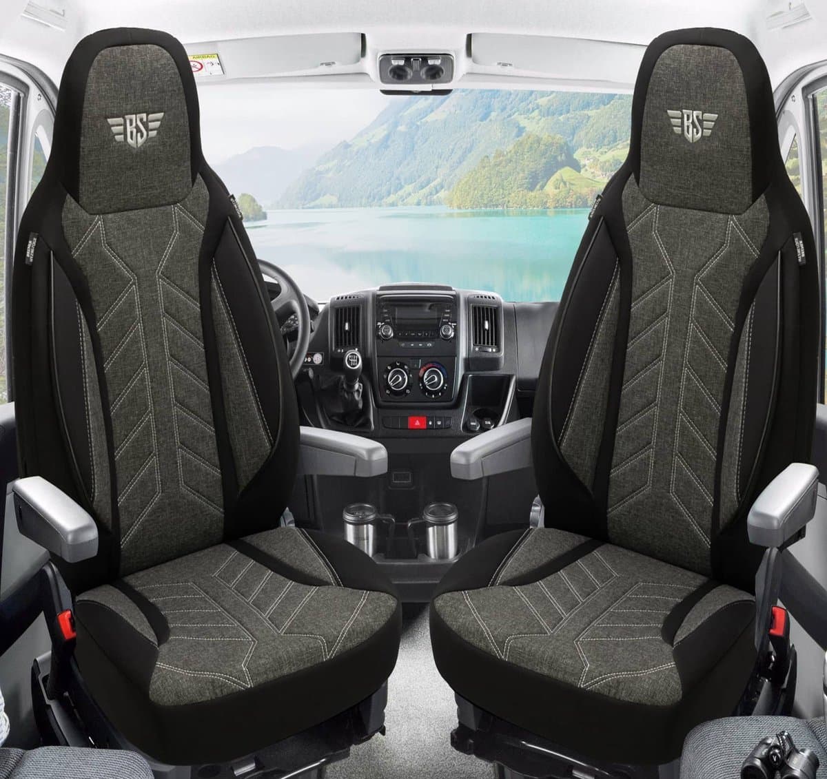 Premium Camper stoelhoezen voor Dreamer Fun D51 PLKT204 in Zwart/Antraciet (2 losse stoelen)
