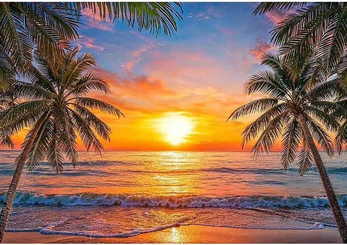 2,1 x 1,5 m achtergrond tropisch strand zomer zonsondergang, zonsopgang oceaan palmen Hawaïaanse polyester, decoratie feest luau, wandtapijt en accessoires studio foto