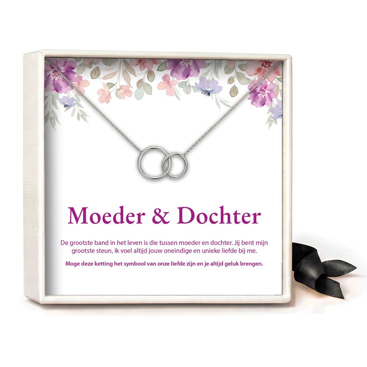 Pera Jewelry - 925 sterling zilveren Twee Ringen ketting - Moeder & Dochter - Collier - Ketting Dames - Ketting met Hanger