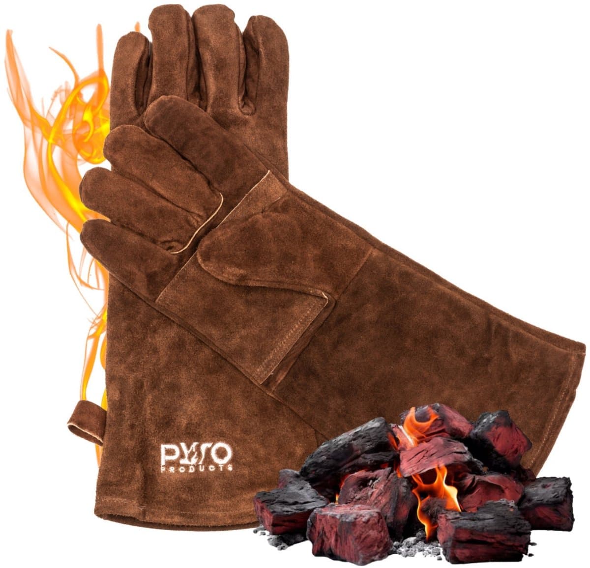 PyroProducts BBQ Handschoenen Leer - Hittebestendig tot 500°C - Extra Lange Mouw - Bruin