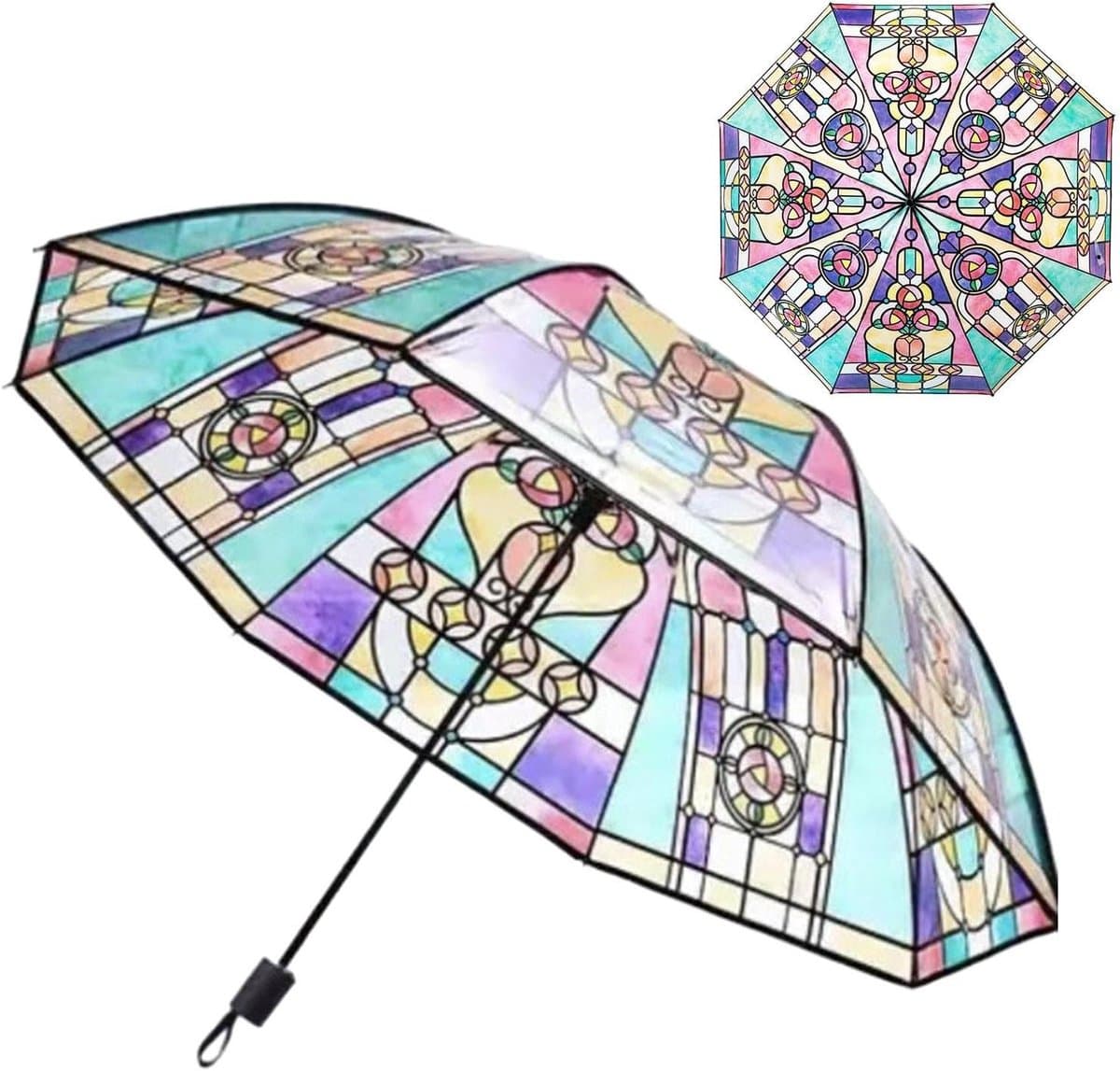 Transparante Paraplu - Opvouwbare Regenparaplu - Bescherming tegen Regen - Handgeschilderd Ontwerp - 100x54 cm - Helder