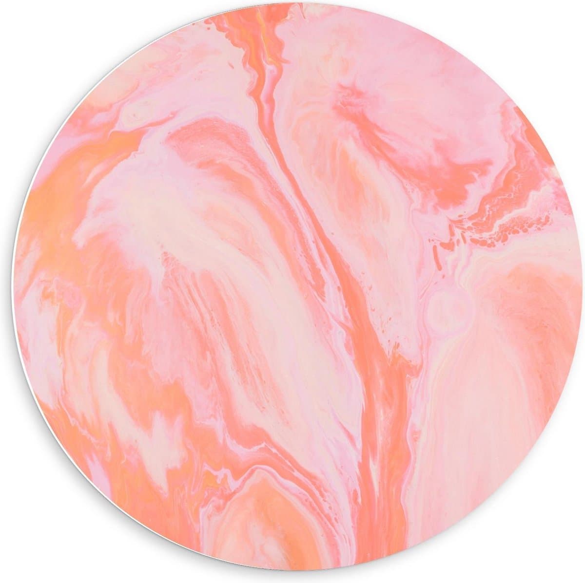 Forex Wandcirkel - Roze/Oranje Vlekken verf - 60x60cm Foto op Wandcirkel (met ophangsysteem)