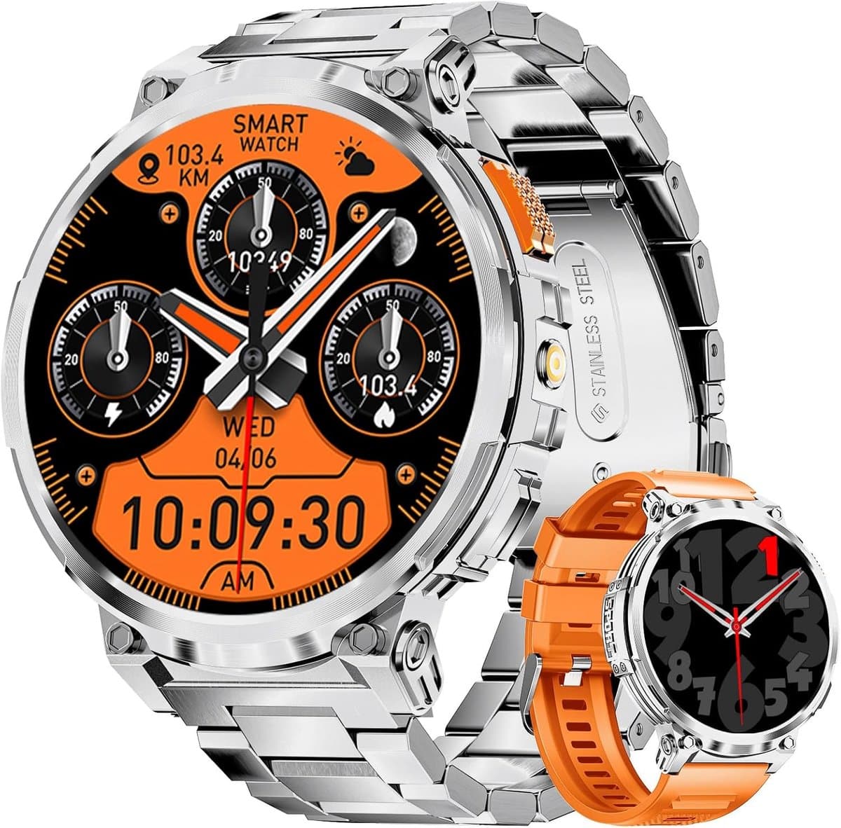 Smartwatch voor heren - 1,85 inch HD groot display, 730 mAh accu, sporthorloge voor heren, met zaklamp/120+ sportmodi, IP68 waterdicht, fitnesshorloge met 24/7 hartslag, slaapmonitor