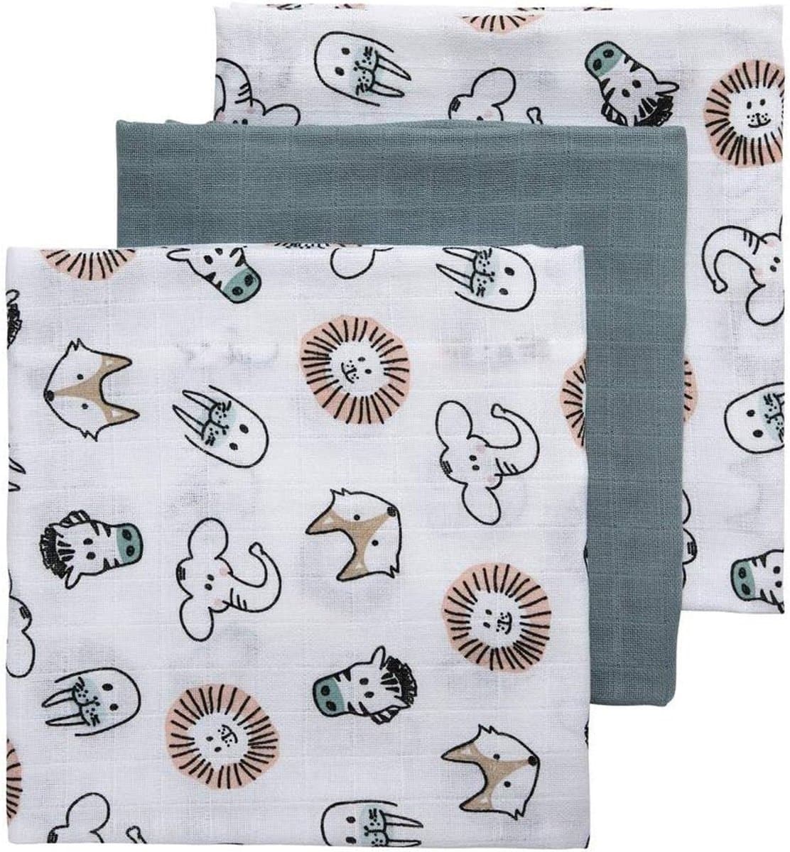 Hydrofiele luiers - Babydoeken katoen - Baby verzorgen - Ademend en zacht - 3-pack 70x70cm - Naturel groen