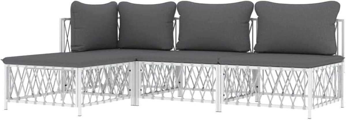 Loungeset met kussens - Tuinset loungeset - Buiten ontspannen - Modulair ontwerp - Drie zetels - Wit