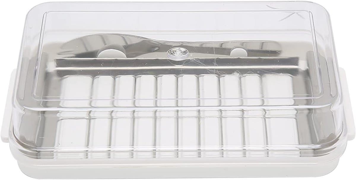 Multifunctionele Botervloot met RVS Snijder en Transparant Deksel, Ideaal voor Boter en Kaasopslag in de Koelkast, Perfect voor Keuken en Koken