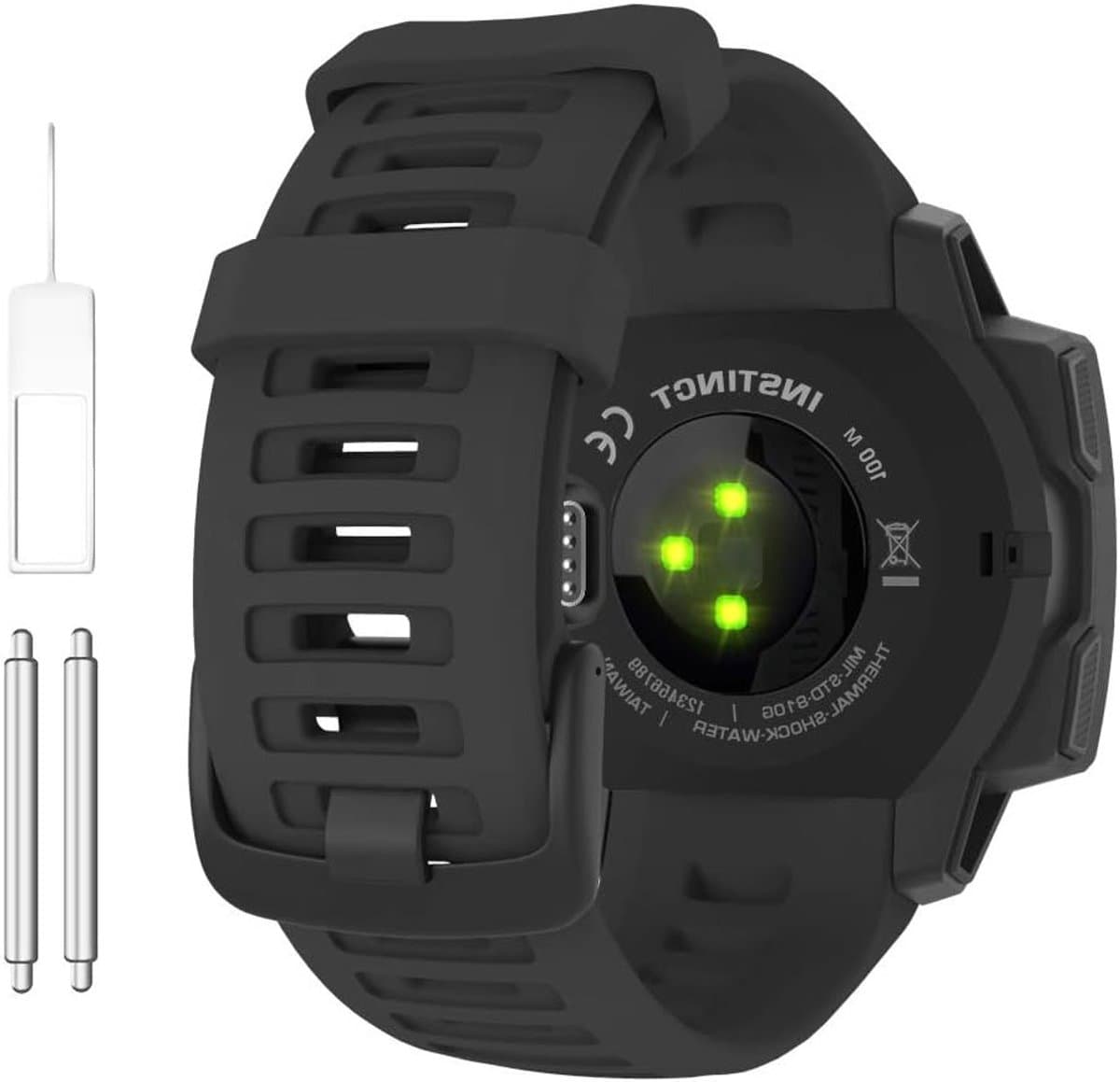 Zachte silicone sport vervangband voor 22mm GPS smartwatch, compatibel met Instinct en Instinct Solar, zwart