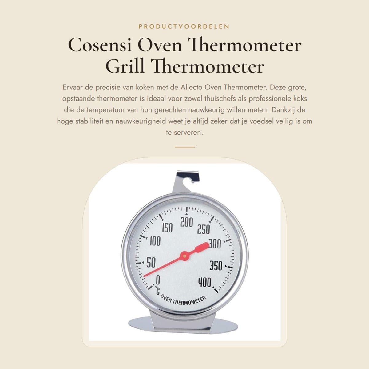 Dailygoods- Oven Thermometer Hoge Nauwkeurigheid - Oventhermometer Ovenbestendig - Roestvrij Staal - Grote Maat - Temperatuurmeting 0-400 Graden - 9 cm Diameter - Keuken Thermometer