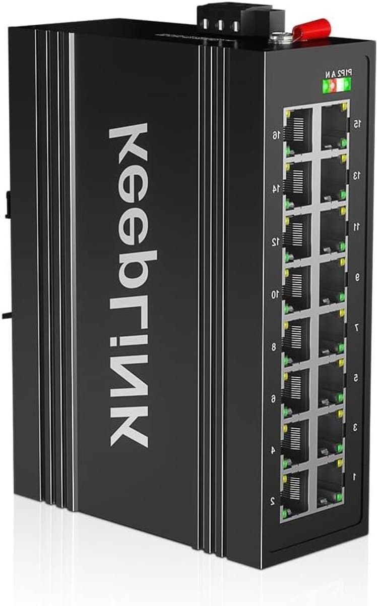 Industriële Gigabit Switch - Netwerk Switch - Netwerk Verbindingen - 16 Poorten - DIN-Rail - Metaal