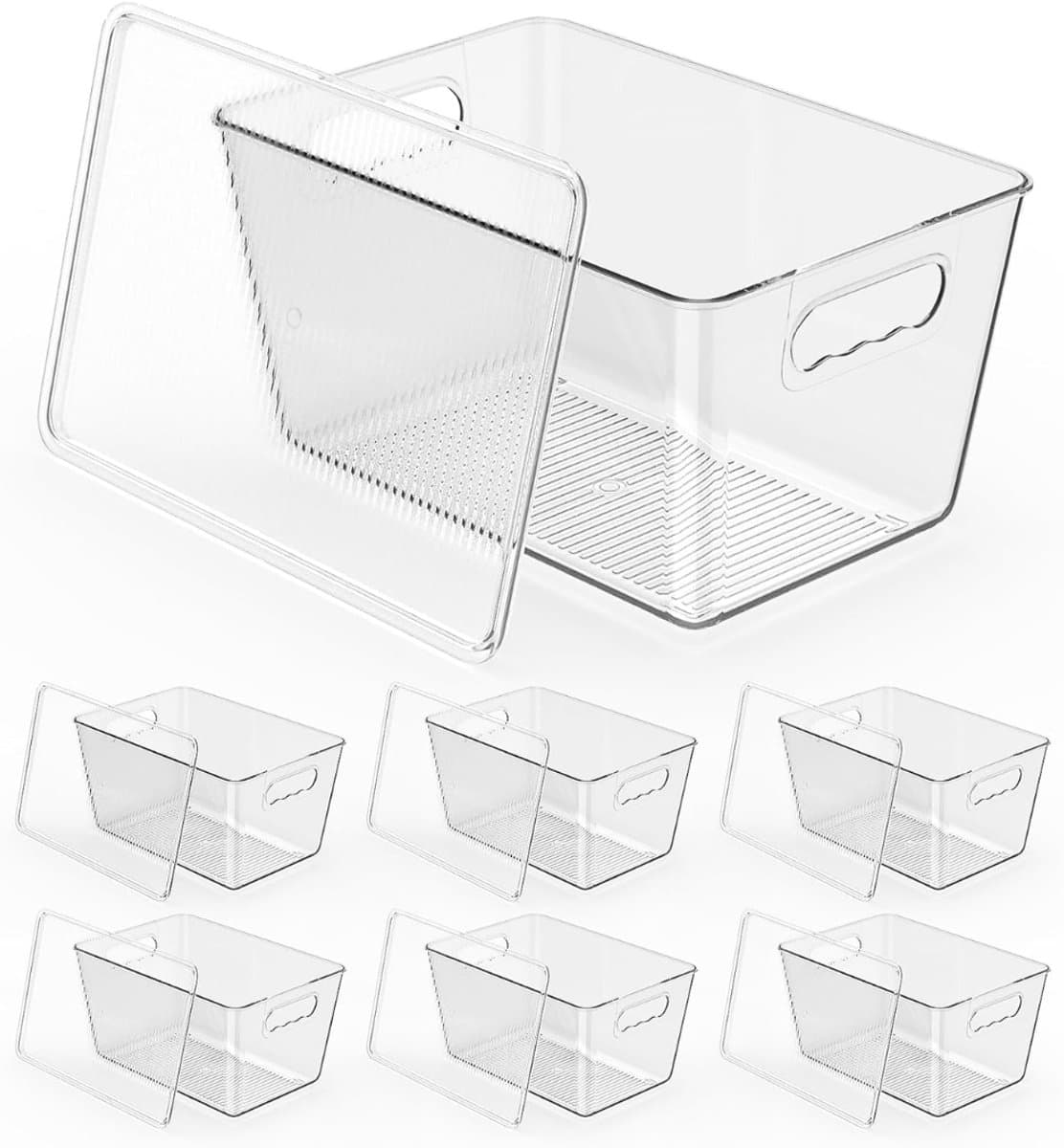 VLSelect® Opbergbak met deksel - Opbergbox - Opbergdoos - 6 Stuks