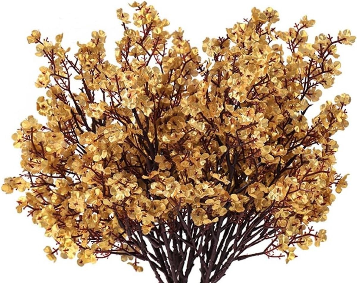 8 Stuks Nepp bloemen voor Decoratie - 50 cm Baby's adem Kunstbloemen Boeket voor Thuis, Bruiloft en Feestelijke Tafeldecoratie in Goud