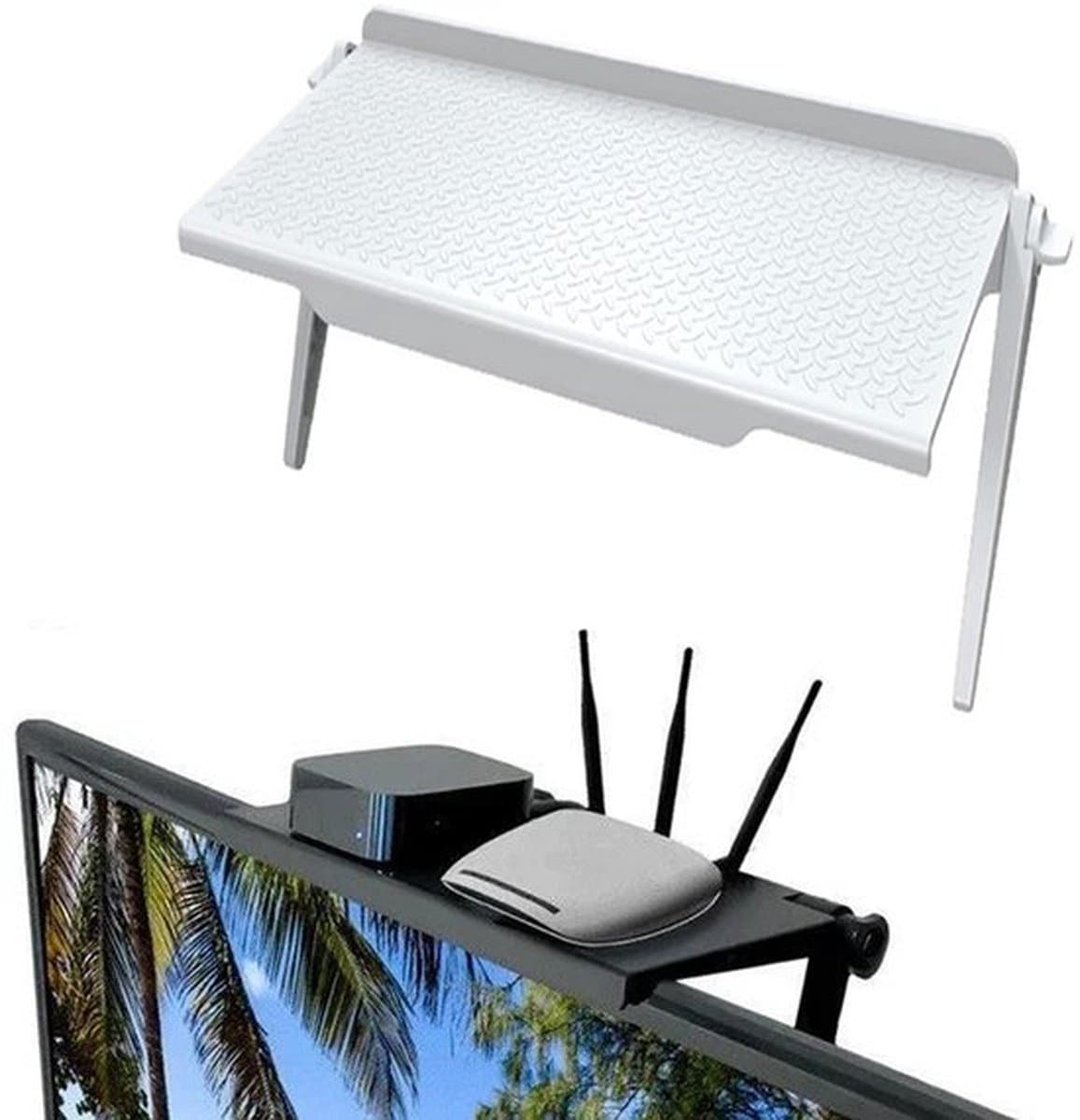 TVs Screen Top Storage Shelfs - Adjustable Monitors Storage Rack - Computer Desktop Display Stand - TVs Routers Storage Rack - Wit,Small Size
