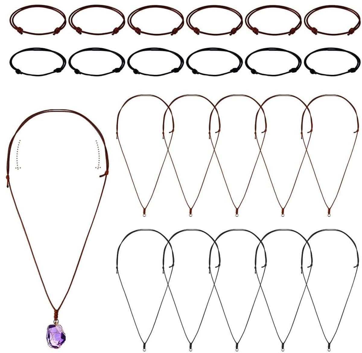 Dailygoods- Touw Verstelbare Set - 24Pcs Sieraden Maken - Armband/Ketting - Polyester Koord - 4 Stijlen - Gemengde Kleuren