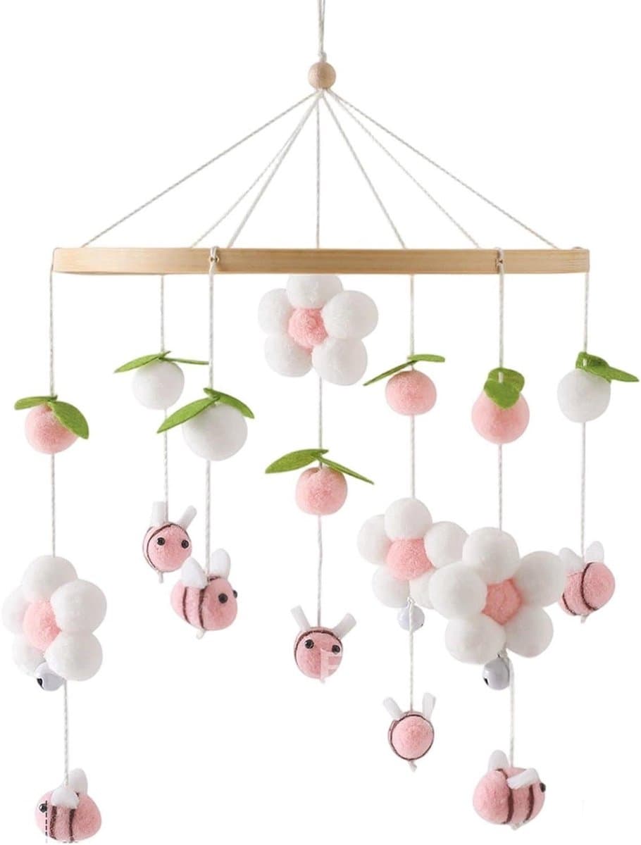 Wiegmobiel Hout - Baby Mobiel Kinderkamer - Kindje Kalmeren - Natuurlijke Houten Elementen - 25 x 233 x 3 cm
