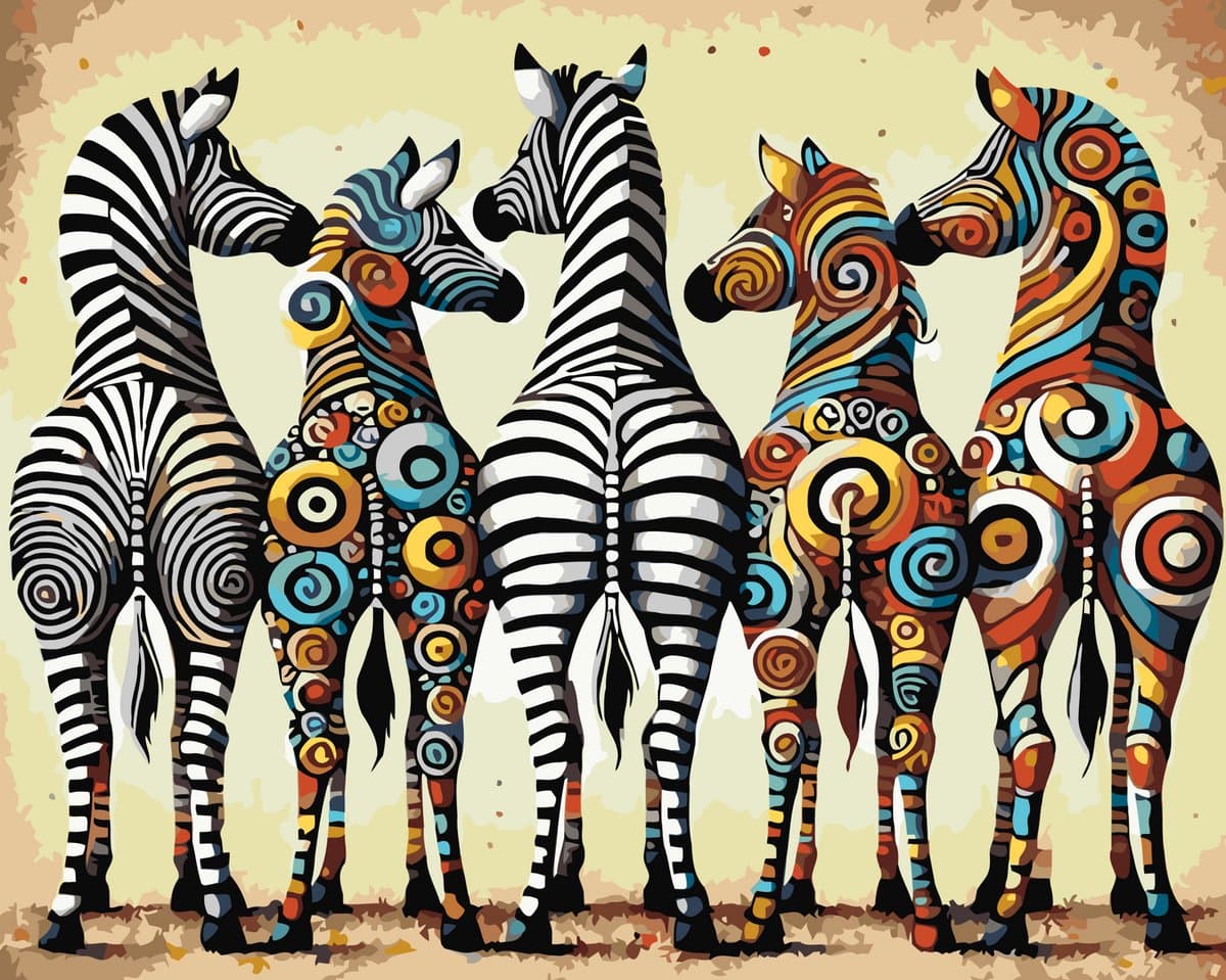 Untamed - OP FRAME - Paint by numbers Volwassenen – schilderen op nummer – Creatieve hobby – Ontspanning thuis – Cadeau idee – Compleet pakket – DIY decoratie – Dieren – Zebra – Kleurrijk – Untamed Stripes