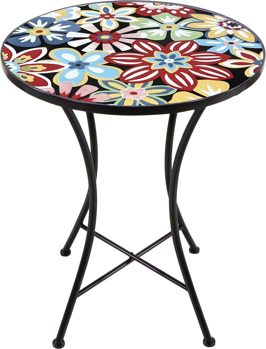 AXI Amélie Bistro Tafel - Fiesta Flower – Metalen tuintafel – Rond – 60 x 60 x 75 cm - Mozaïeklook – Ingelegd met keramische tegel – Voor tuin, terras en balkon