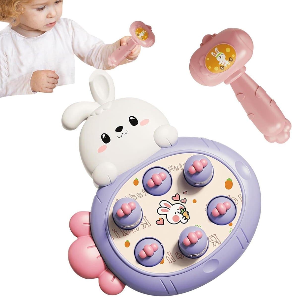 Klopspeelgoed - Hamer spel - Motoriek trainen - Interactief ontwerp - 20.5 cm - Lila