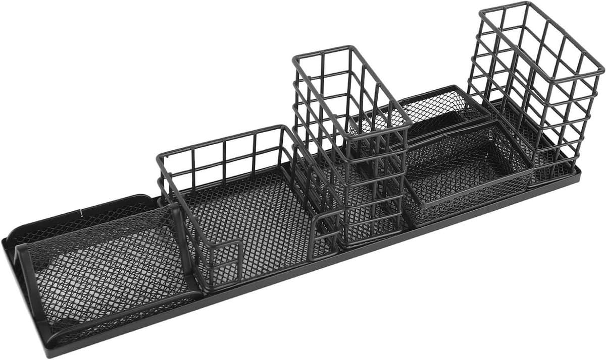 Bureau Organizer - Opbergbakjes - Bureau Organiseren - Mesh Metaal - 38x10x5 cm - Zwart