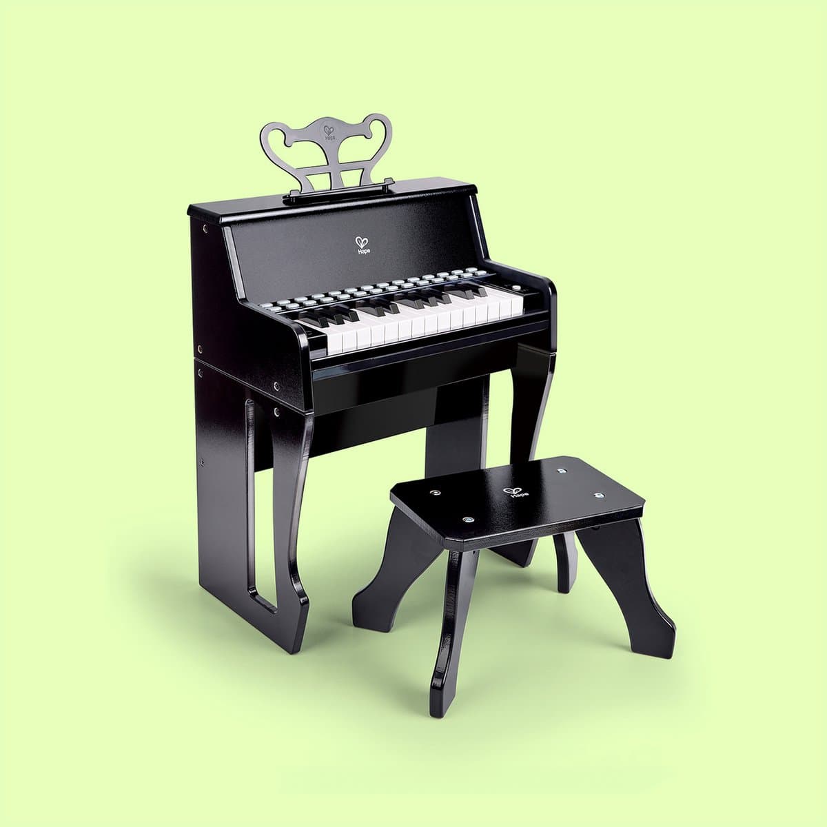 Hape Elektrische Kinderpiano met Lichtgevende Toetsen en Kruk, Zwart - 25 Toetsen, 3 Jaar+