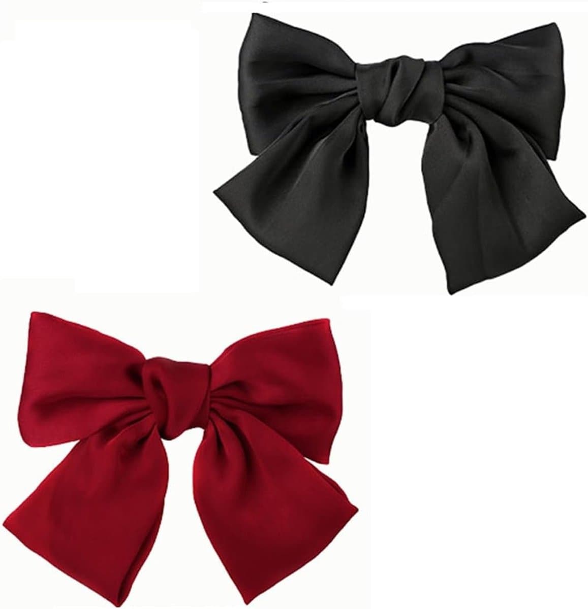 2 Stuks Grote Geknoopte Haarstrikken - Zachte Zijde en Satijn Haarclips voor Vrouwen, Perfect voor Lange Paardenstaarten en Feestelijke Gelegenheden (Zwart + Rood)