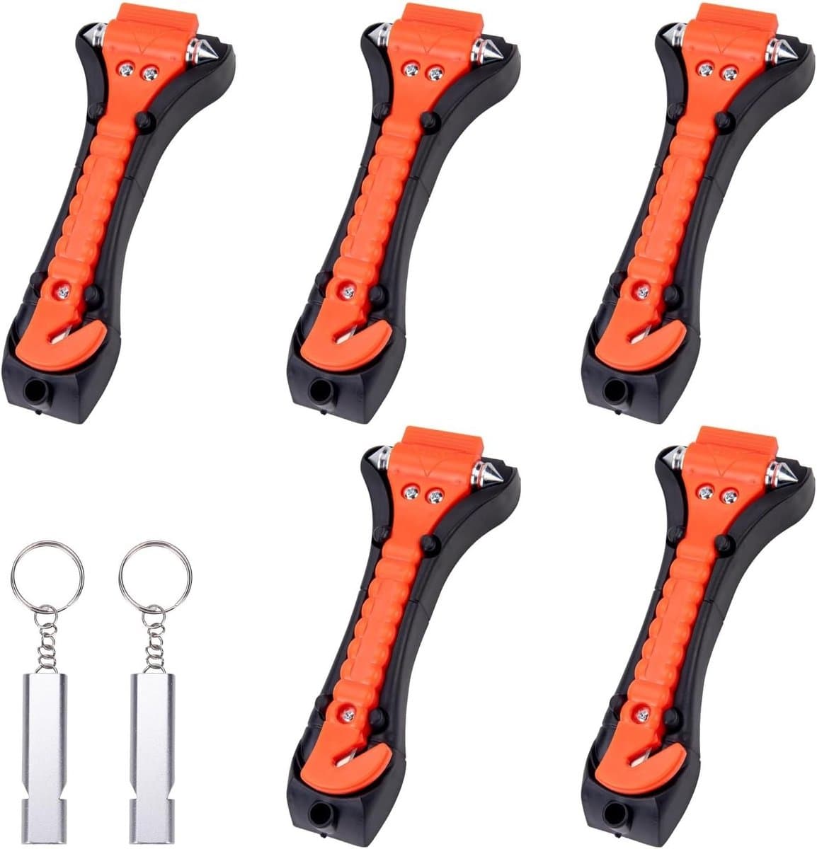 Noodhamer met Gordelsnijder en 2 Noodfluitjes - Essentiële Veiligheidstools voor Auto en Thuis, Compact en Handig