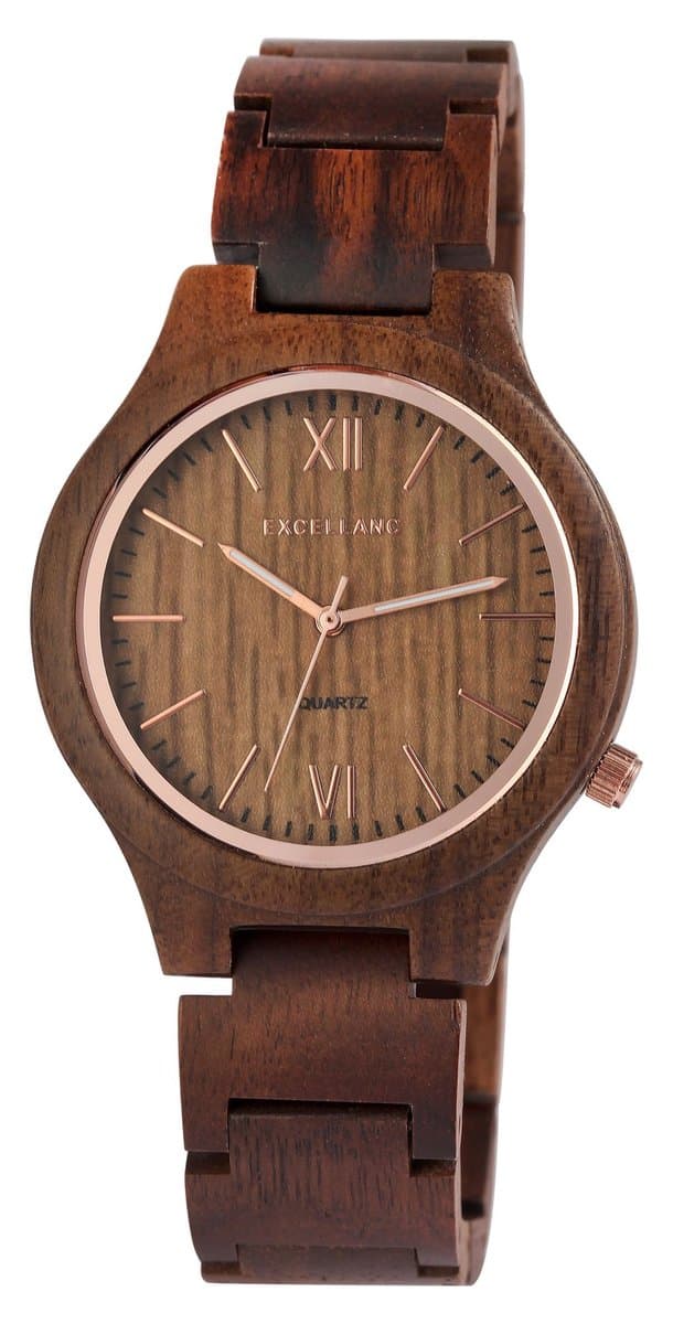 EXCELLANC Dameshorloge zebrahout 1800237 Excellanc dameshorloge van hout met roestvrij staal