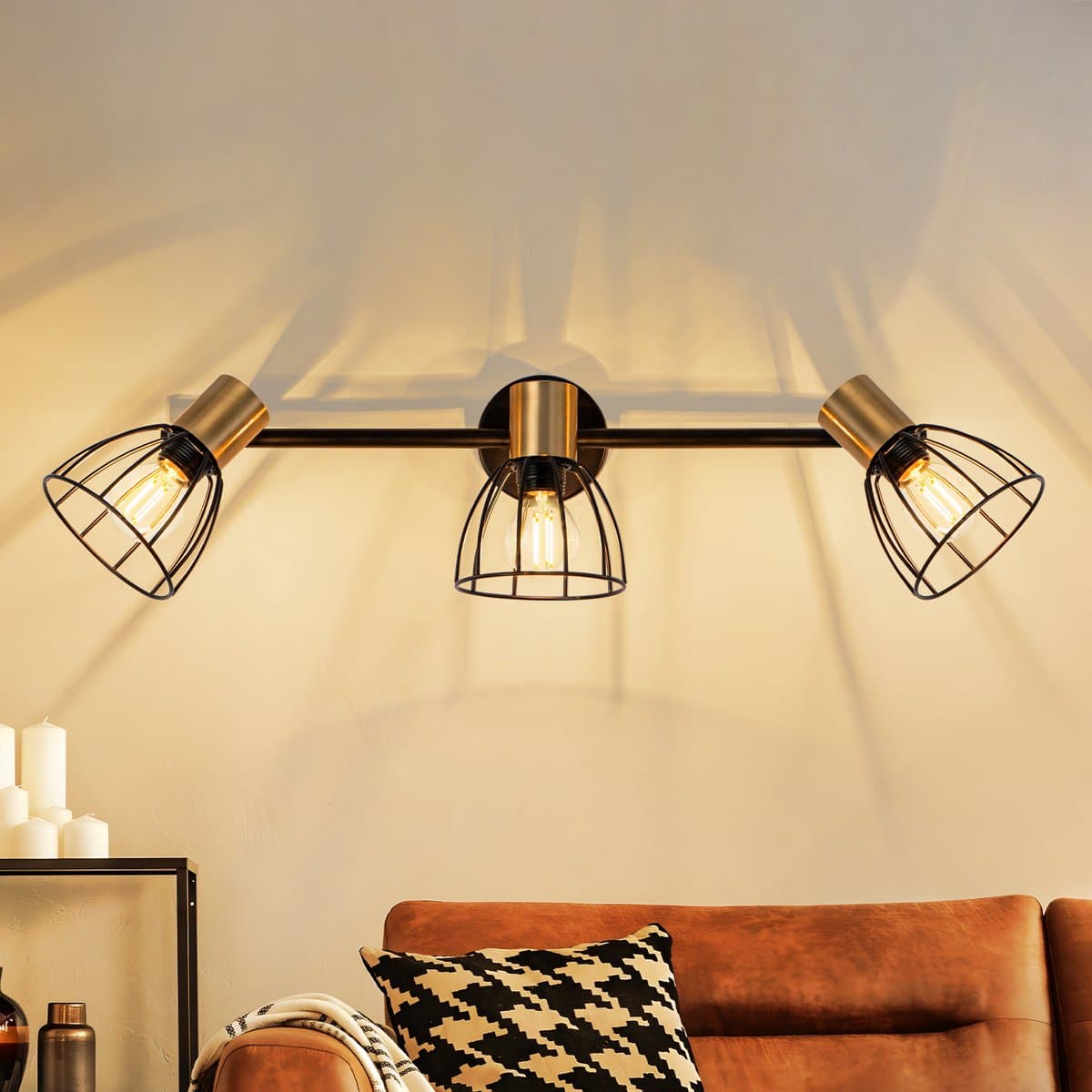 NETTLIFE - Vintage Binnen Wandlamp - Zwart - 3 Lichts - 350° Draaibaar - E14 - Retro Metaal - Wandspot Voor Trap Gang Woonkamer Slaapkamer - Zonder Lamp