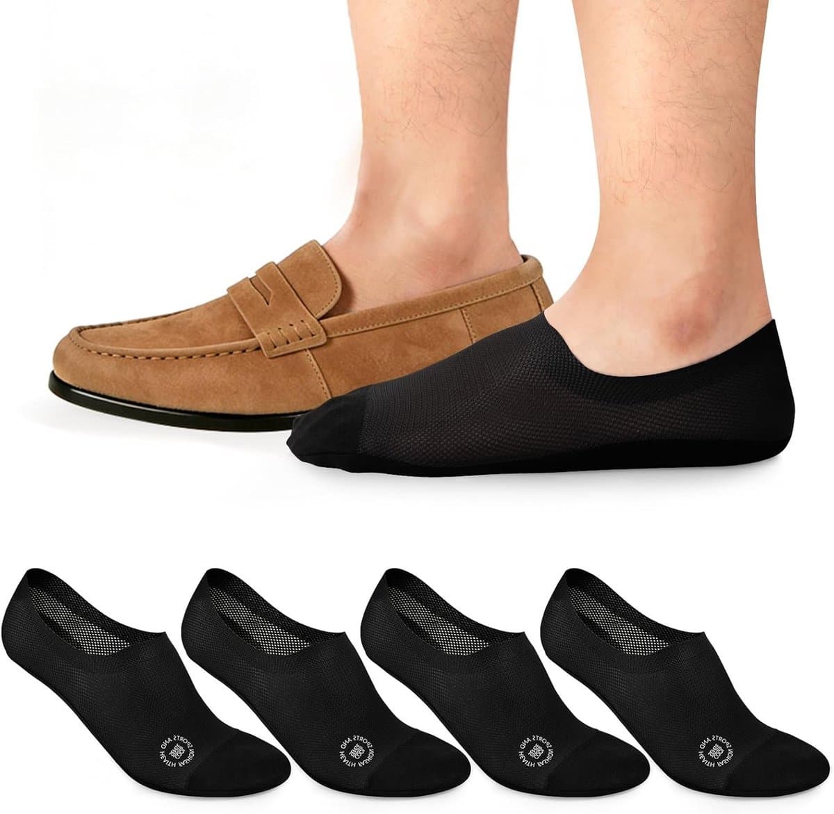 Onzichtbare herensokken van ijszijde, ademend en antislip, perfect voor loafers, sneakers en mocassins - 4 paar, maat 39-43