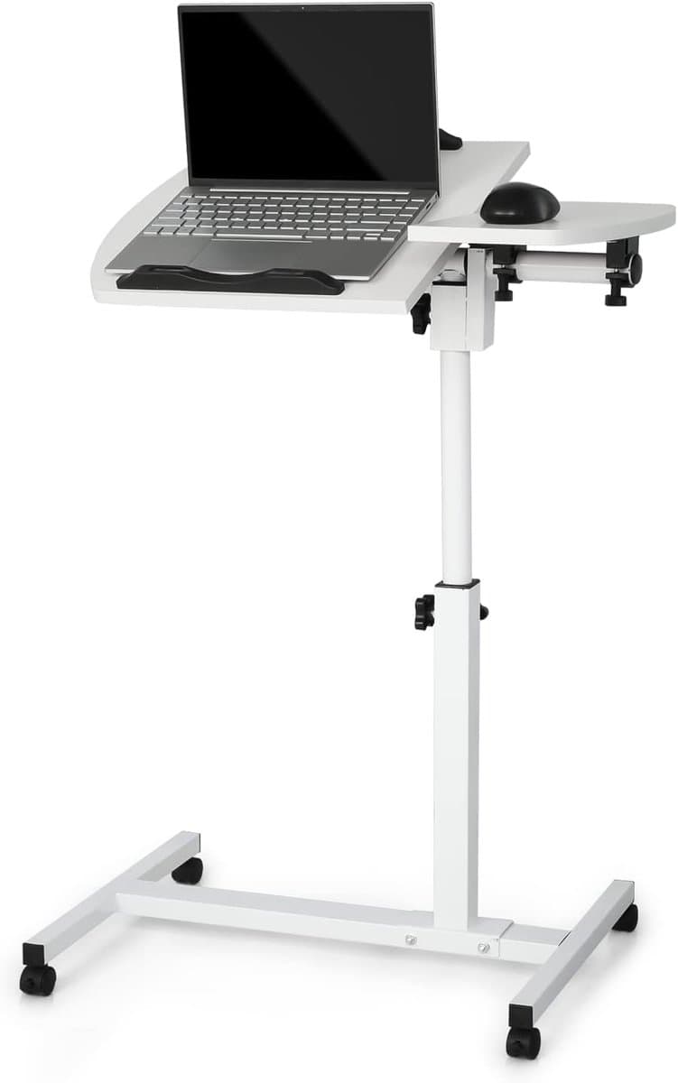 Mobiel laptopbureau - Werkstation op wielen - Flexibel werken - 75° kantelbaar blad - 62 x 41 x 60 cm