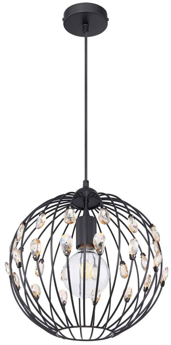 Hanglamp hanglamp woonkamerlamp, K5 kristallen metaal zwart retro, 1x E27 fitting, DxH 30x120cm