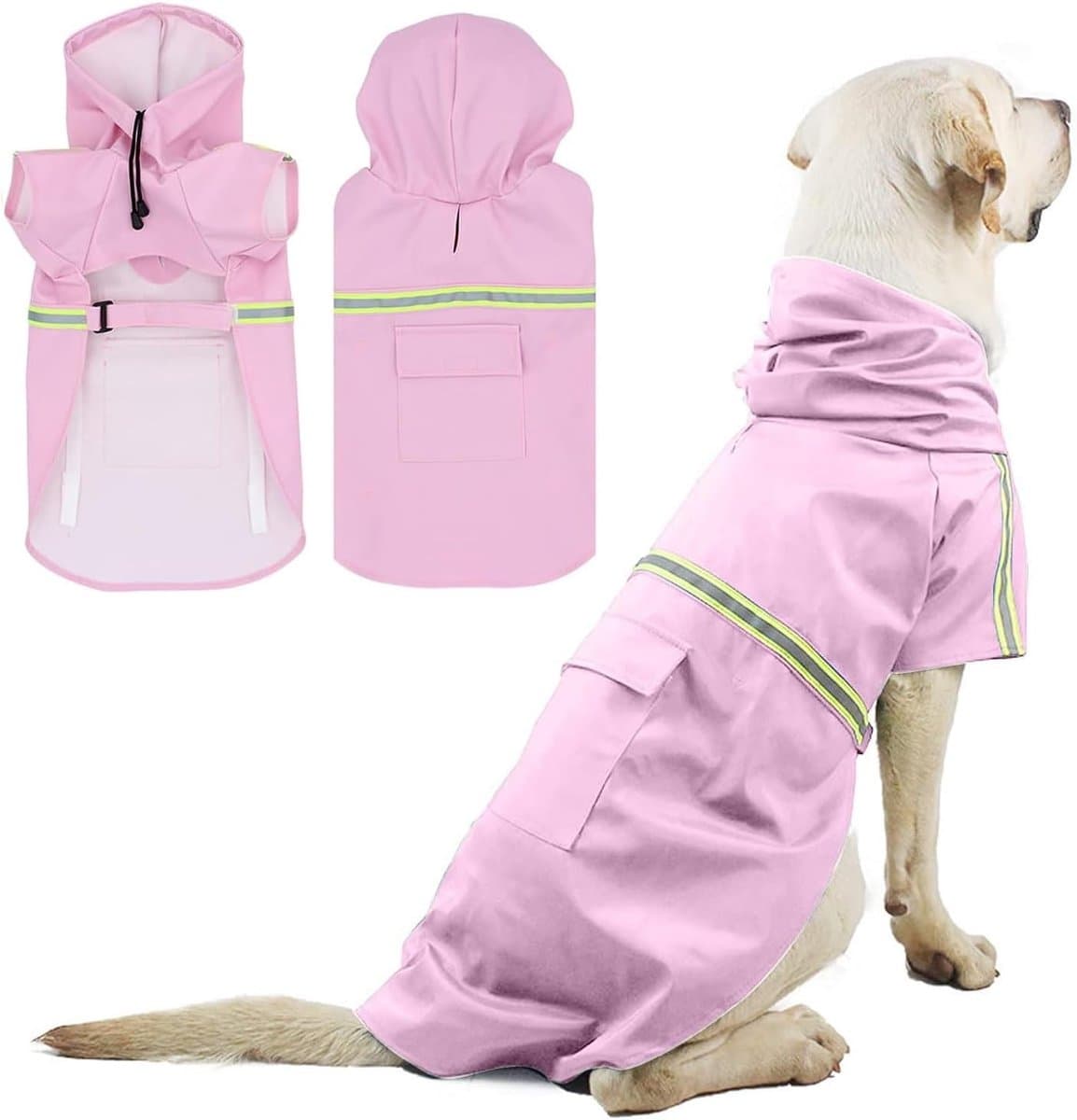 QTTVBTNA - Hondenjas – Honden Regenjas – Wasserdichte met Capuchon – Verstelbare Pasvorm – Beschermende Regenmantel voor Kleine, Middelgrote en Grote Honden – Outdoor Gebruik - Maat XL