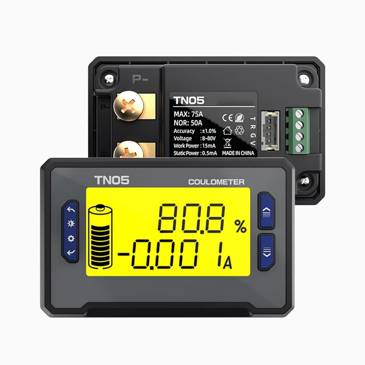 Batterijmonitor 8-80V - Spannings- en Capaciteitsmeter voor 12V, 24V, 36V, 48V Accu's