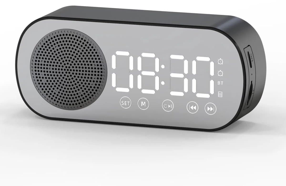 Solidchoice - Dailygoody - Draadloze Wekker - Digitale Klokradio - Compact en Draagbaar - Zwart - Bluetooth Speaker - Geschikt voor Koken en Lezen - FM Radio