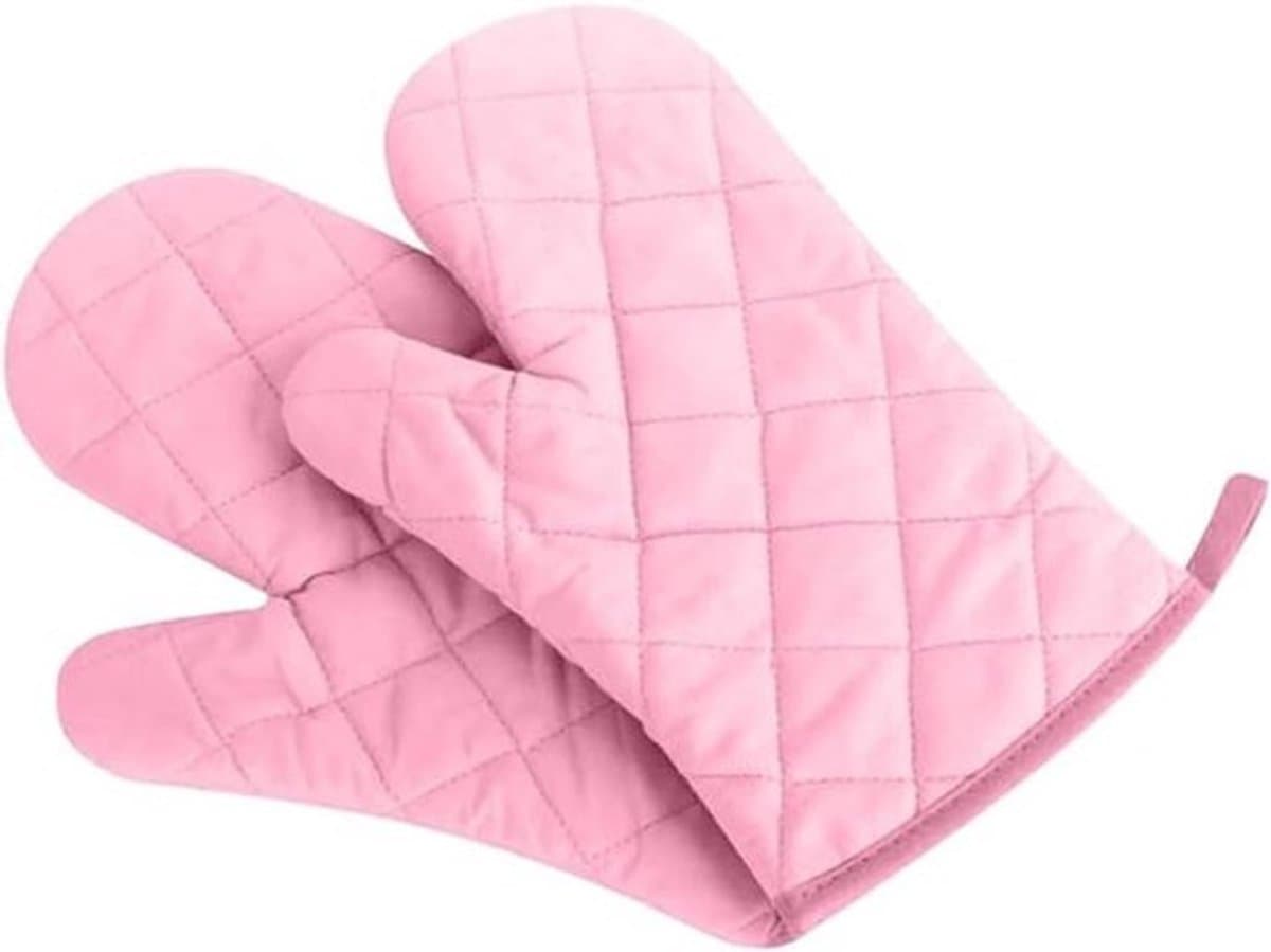 Hittebestendige Ovenwanten Set, Extra Grote Keukenhandschoenen Katoen en Polyester, 1 Paar Roze