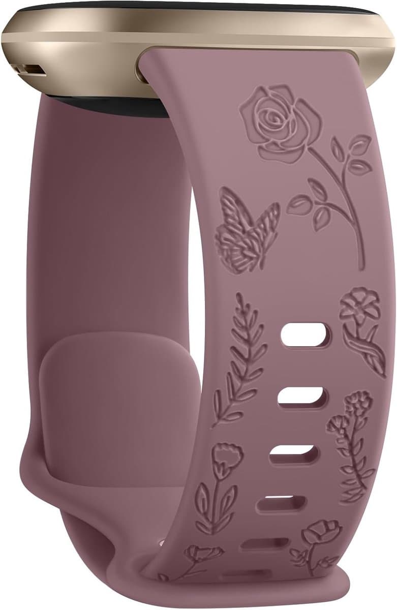 Zachte siliconen armband voor Fitbit Versa 3, Versa 4, Sense en Sense 2 met bloemengravure voor dames en heren