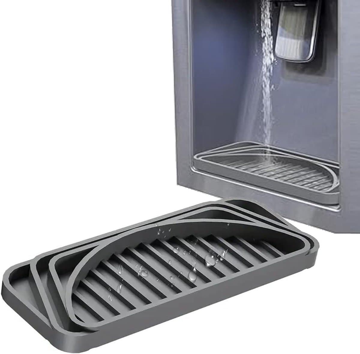 Verbeterde Drupopvang voor Koelkast, Waterdispenser Drupbak voor Voorkomen van Watervlekken en Gemorste Vloeistoffen, Mini Antislip Siliconen Drupverzamelaar (Grijs, Compact)