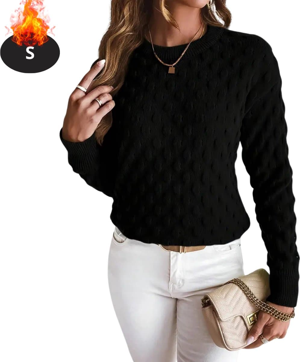 Nivard Sweater Dames - Sweaters - Hoodie - Warme Trui - Vest - Zwart - S