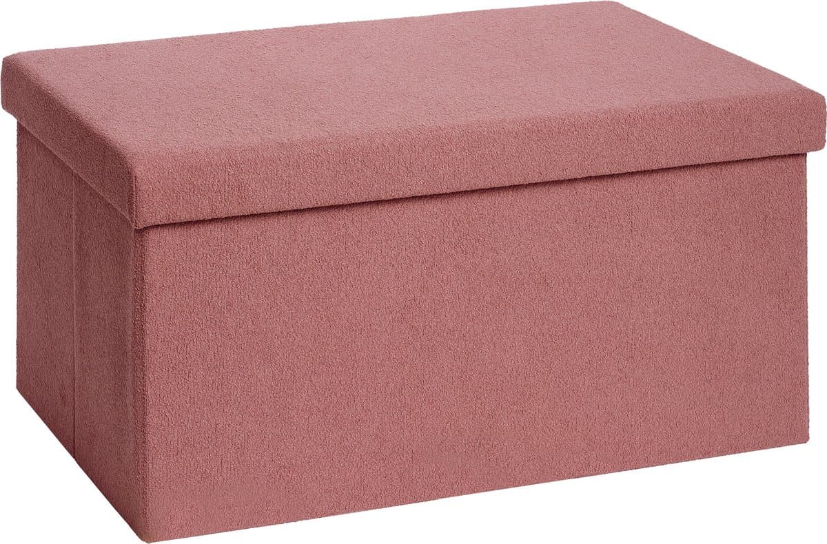 Laleni Bouclé Bankje - met Opbergruimte - Bankje met Opslagruimte - Hocker met Opslag voor Kids - Poef - 76 x 38 cm - Koraal