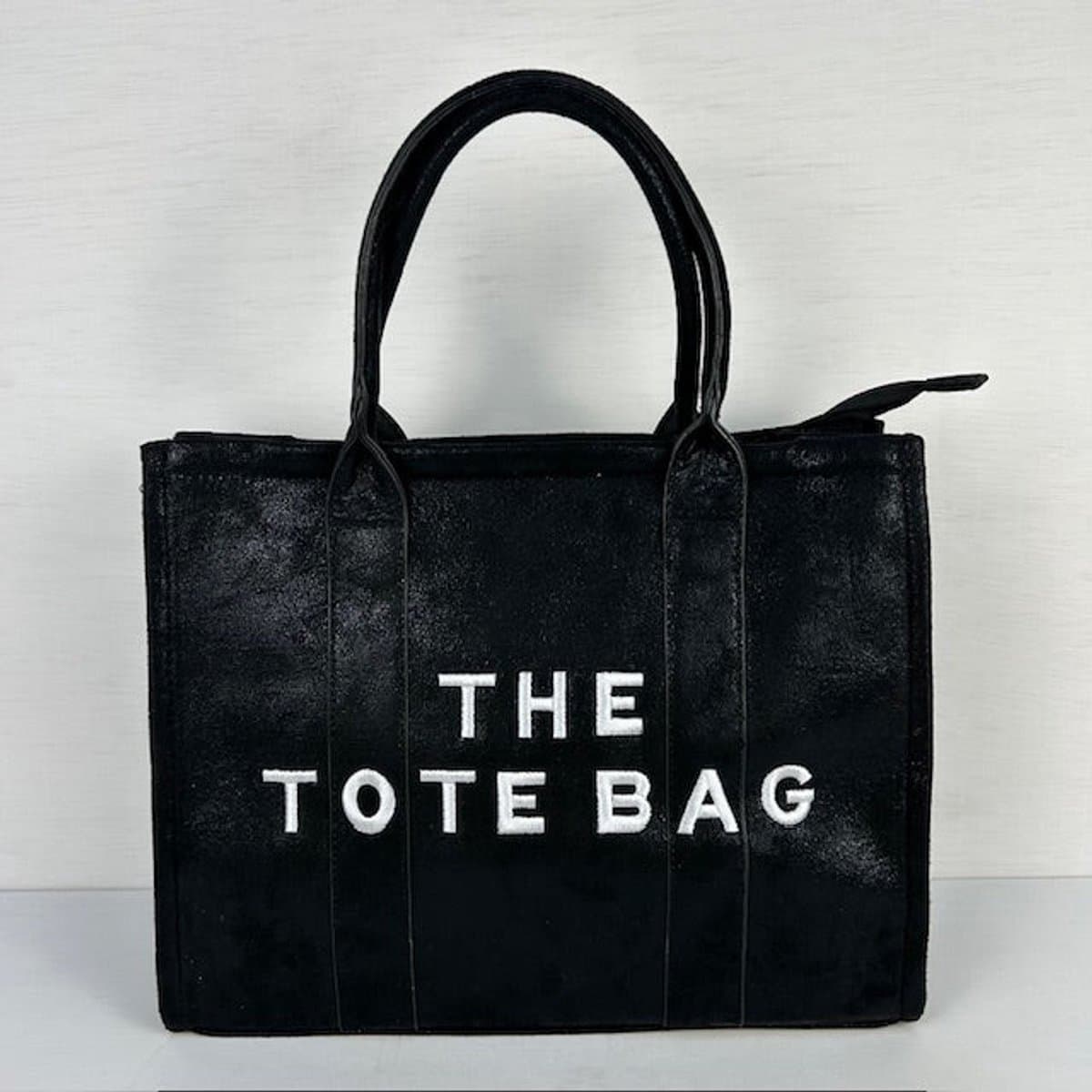 Metallic tote bag groot zwart Zwart
