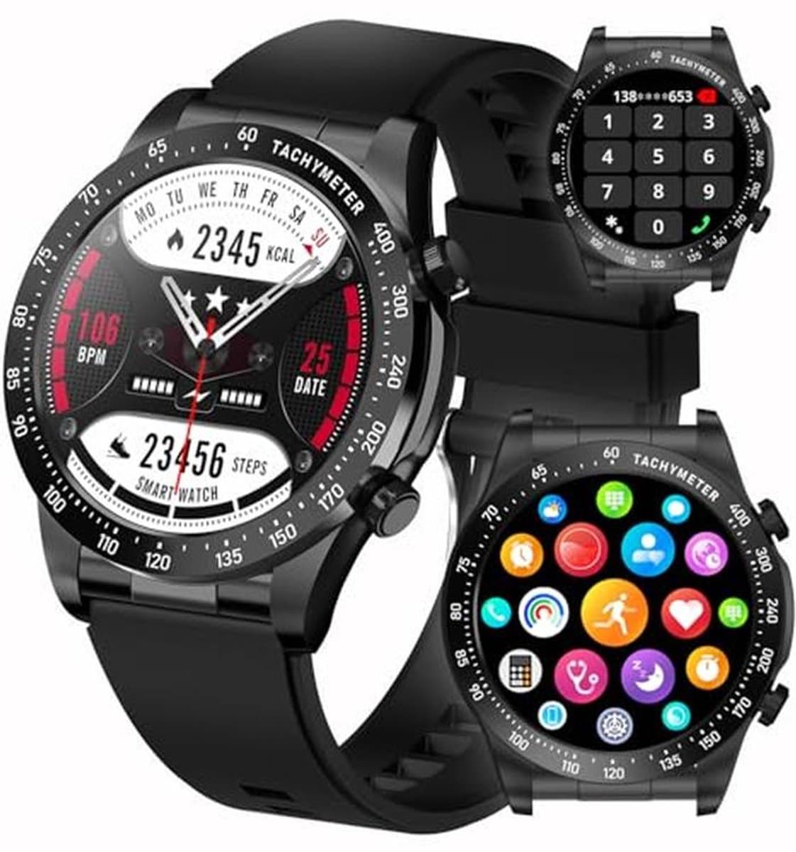 Heren Smartwatch 1,4 inch AMOLED Display - Sport Fitness Tracker, Hartslagmeter, Slaapmonitor, Waterdicht, Stappenteller