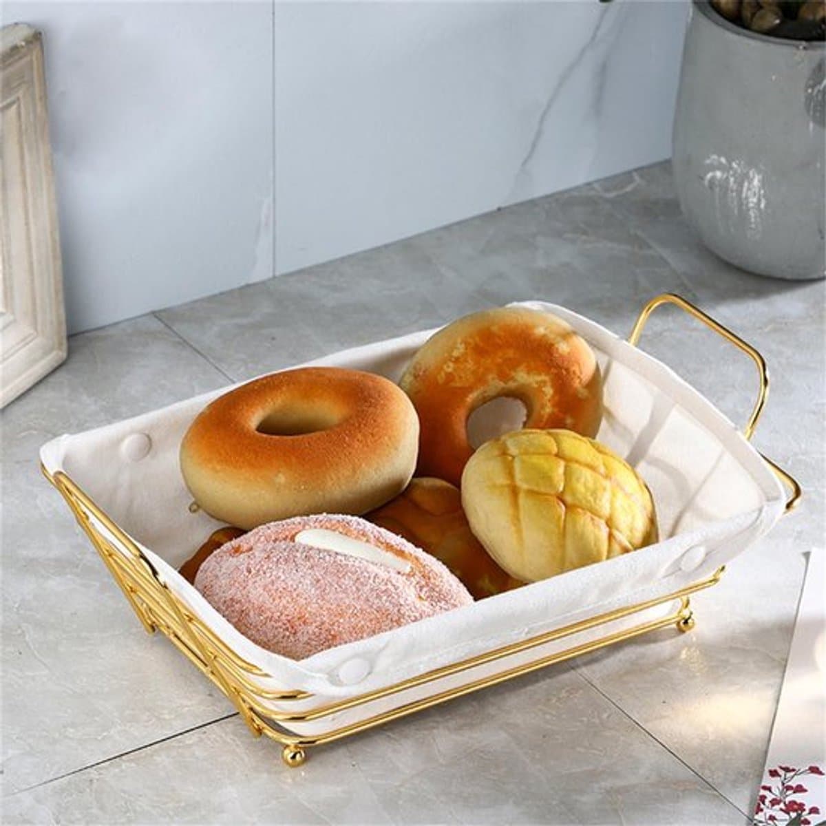 Broodmand – draadmand – vierkant – brood en fruit – goud – 1 stuks, royale inhoud