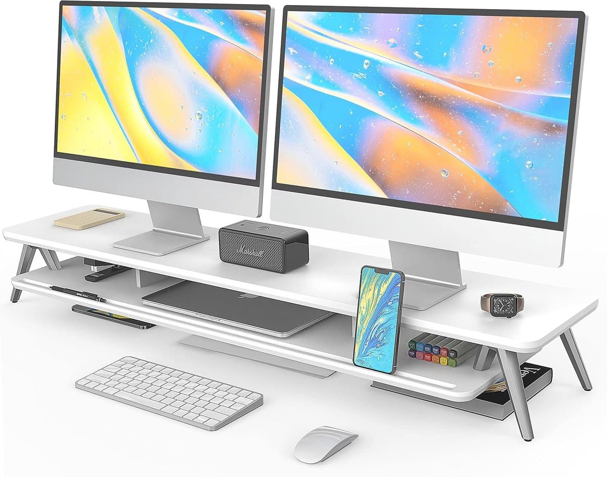 Monitorstand Hoogte Verstelbaar met Opbergfunctie voor Telefoon/Tablet - Desk Organizer 108x23.5x14.5cm