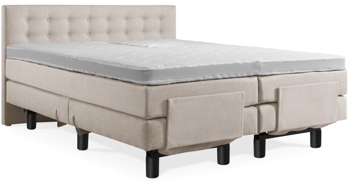 Elektrische Boxspring - Incl. Geknoopt Hoofdbord - 1-Persoons - 90x210 cm - Beige - Zonder Plint