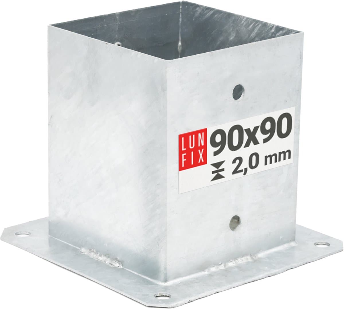 LUN FIX - Postbasis - 90 x 90 x 2mm - Hoogte 150mm - Postanker - 1 stuk - Corrosiebestendig - Vierkante houten paal