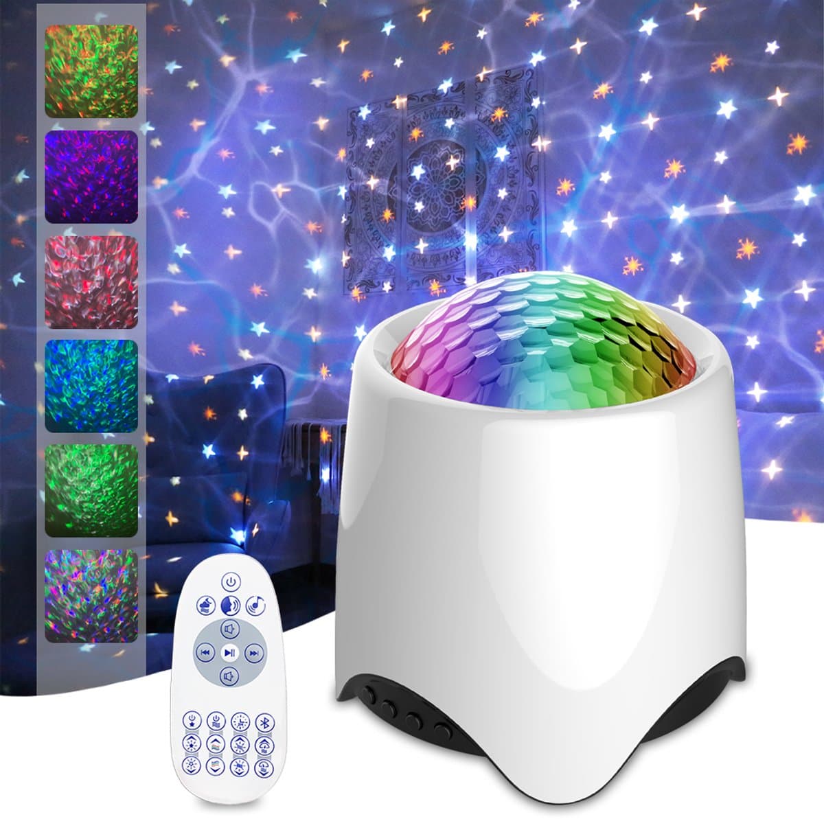 Rosnek Noorderlicht Projector & Oceaan Lamp - Water Wave Galaxy Projector met Bluetooth & Witte Ruis - Sfeerverlichting voor Slaapkamer, Yoga & Meditatie - Relaxatie Cadeau - Aurore Boréale