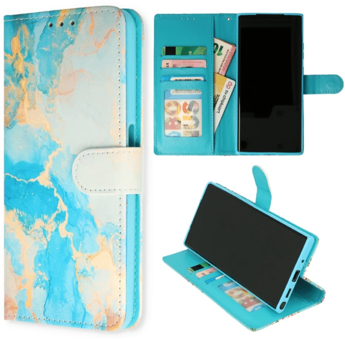 Cityhoesje – Bookcase – Geschikt voor – Samsung A16 – Marmer Blauw - Goud