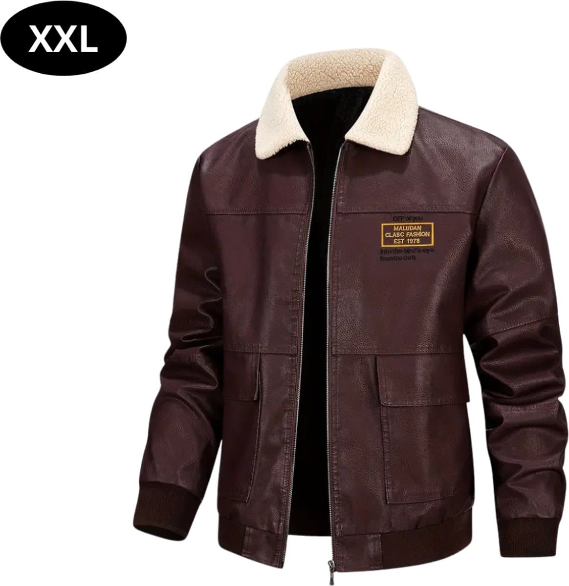 Bovista Kunst Leren Jas - Leather Jacket - Lederen Jas - Bomberjack - Pilotenjack - Blazer - Biker - Motorjas - Motormuis - Heren - Donker Bruin XXL